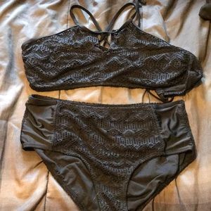 Black Embroidered Swim Set
